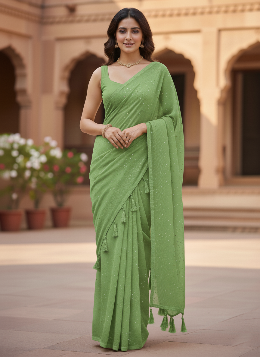 Elegant Utsav Tassel Saree with Subtle Sparkle – Festive & Party Wear by Shree Ji and Sons