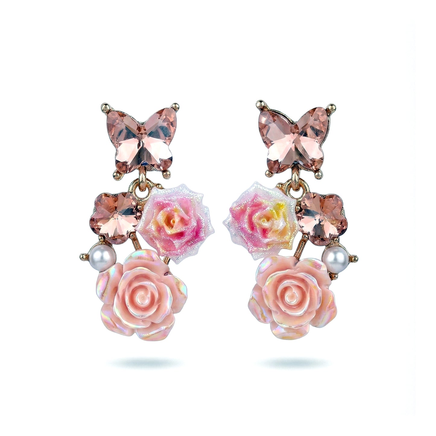 Buy Sjs Designer Butterfly Crystal Earrings with 3D Rose & Pearl – Party Wear Jewellery