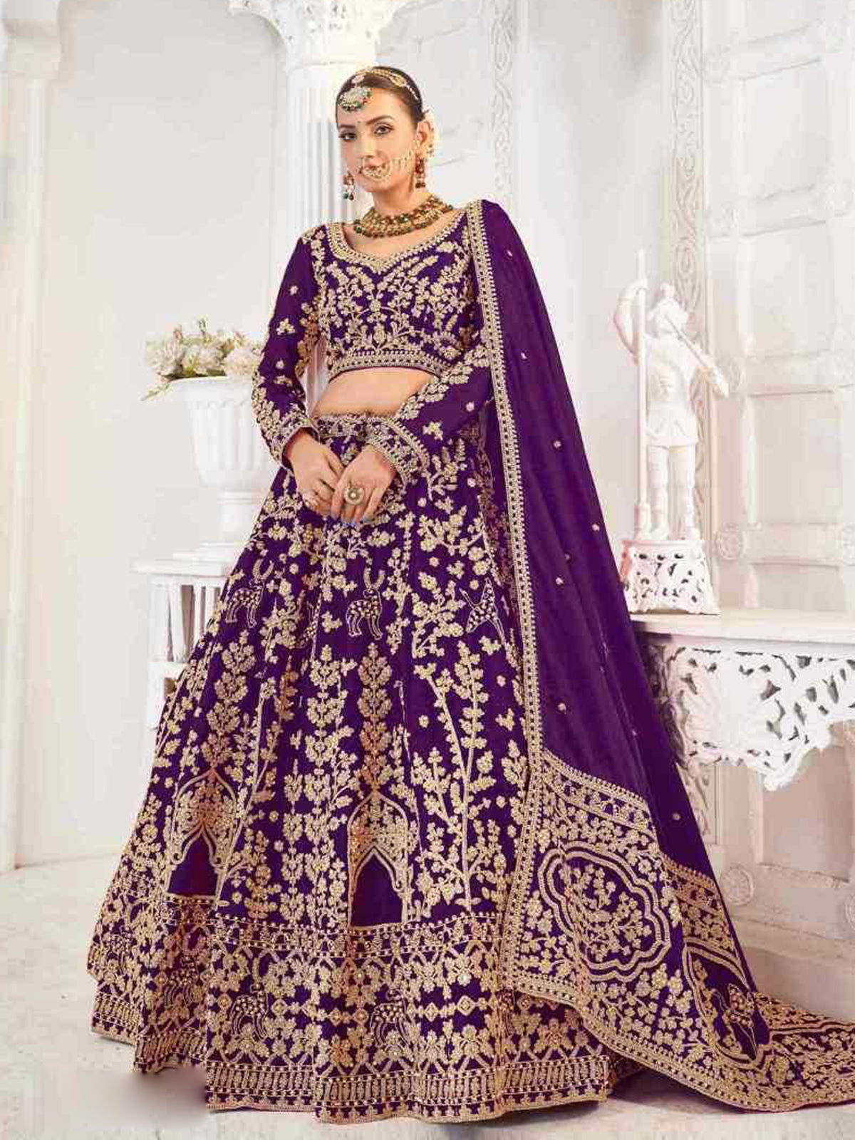 Jimmy Choo Royal Velvet Purple Embroidered Lehenga Vidai –by Shree Ji & Sons Ethnic Elegance”