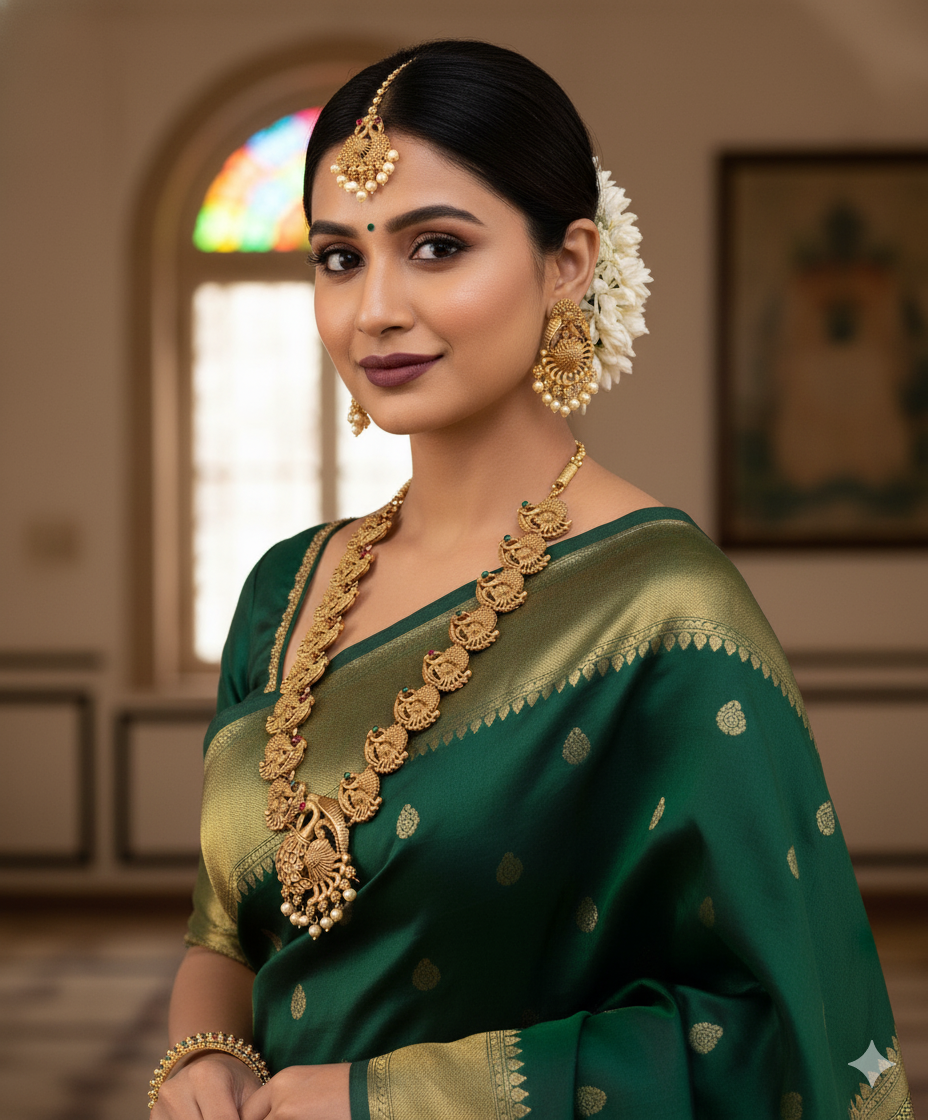 Royal charm with a touch of tradition Long Sets Golden Necklace Set Temple