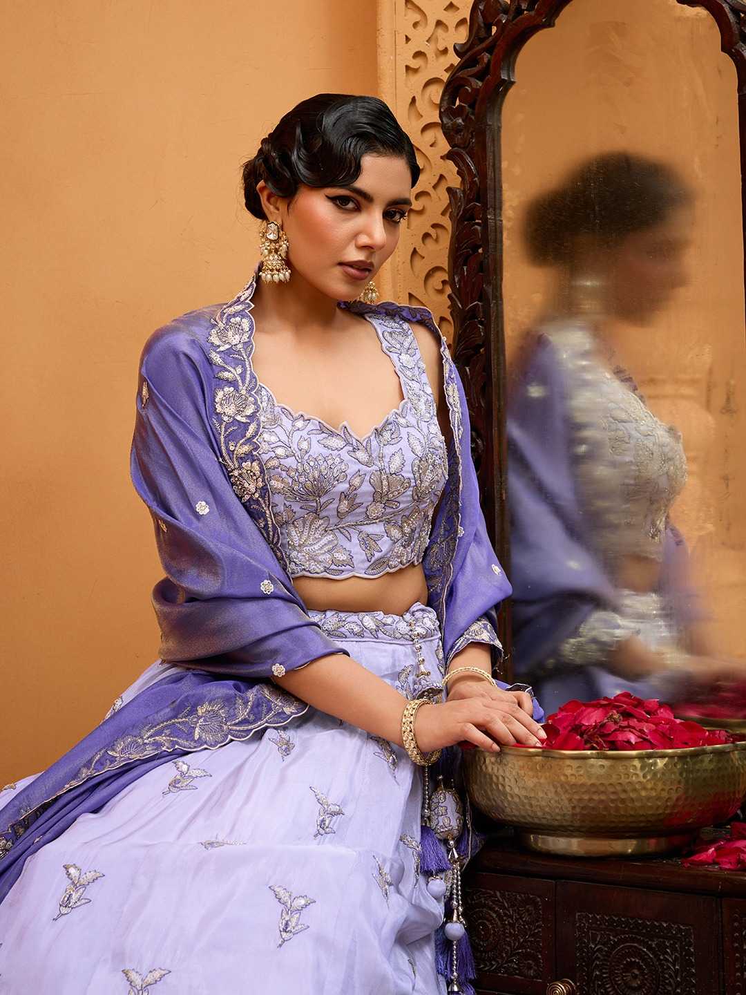 Tissue ADORN CRAFT Lavender Embroidered Organza Lehenga – Shree Ji & Sons Ethnic Grace