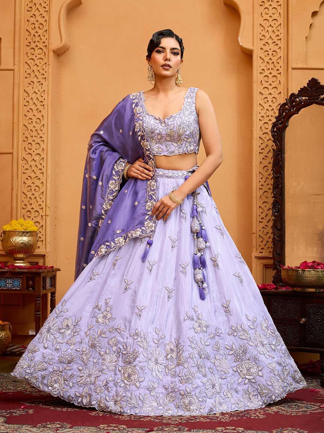 Tissue ADORN CRAFT Lavender Embroidered Organza Lehenga – Shree Ji & Sons Ethnic Grace