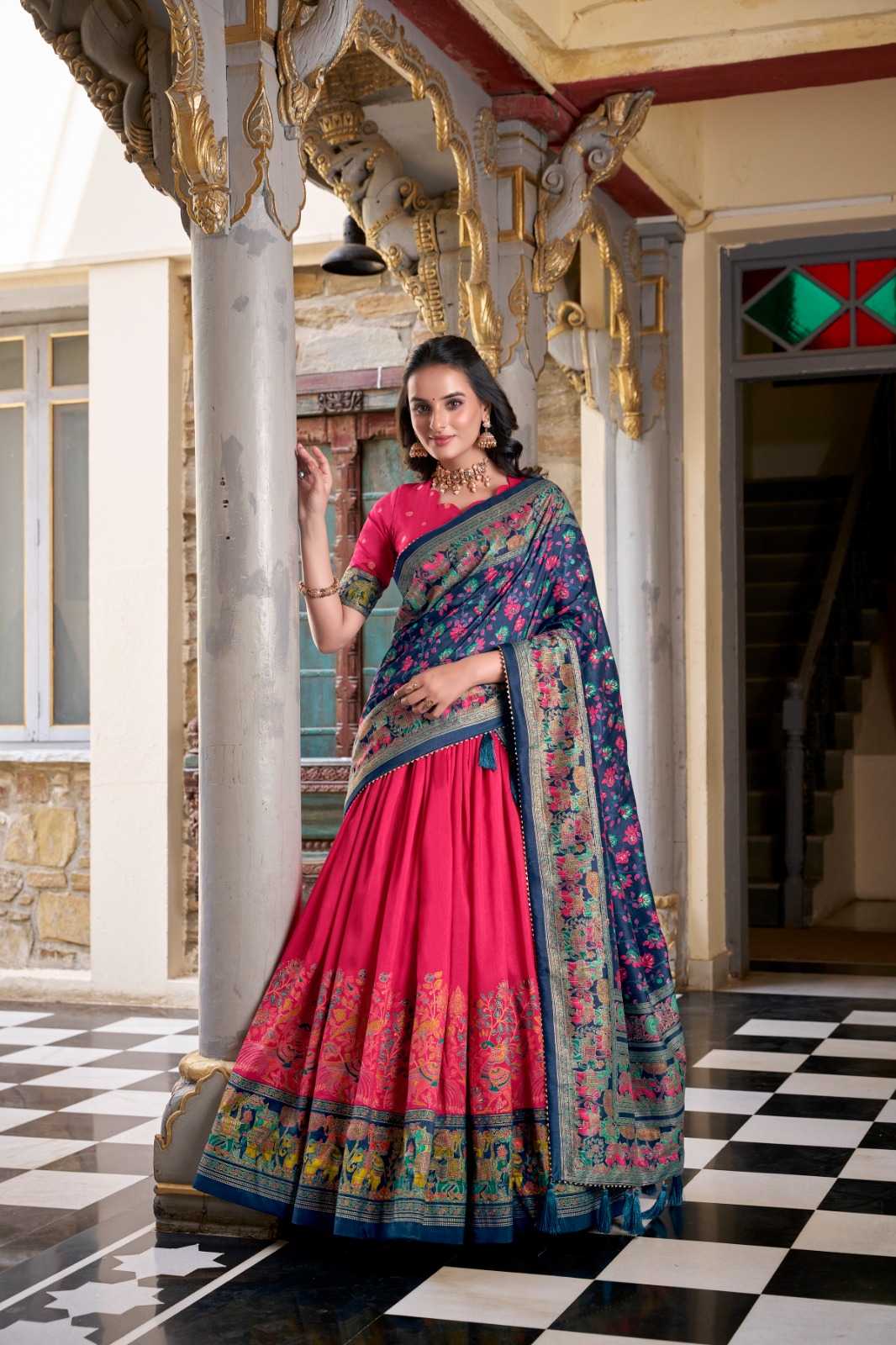 Rani Pink & Navy Blue Silk Embroidered Lehenga β Shree Ji & Sons Festive Royal Editβ