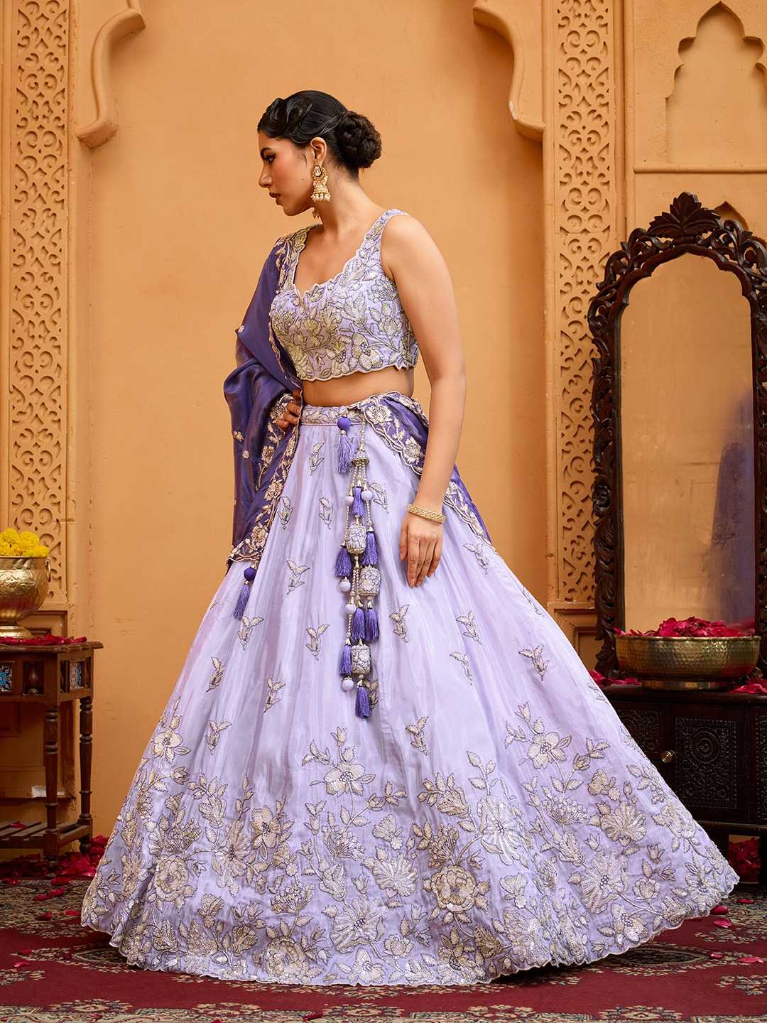Tissue ADORN CRAFT Lavender Embroidered Organza Lehenga – Shree Ji & Sons Ethnic Grace
