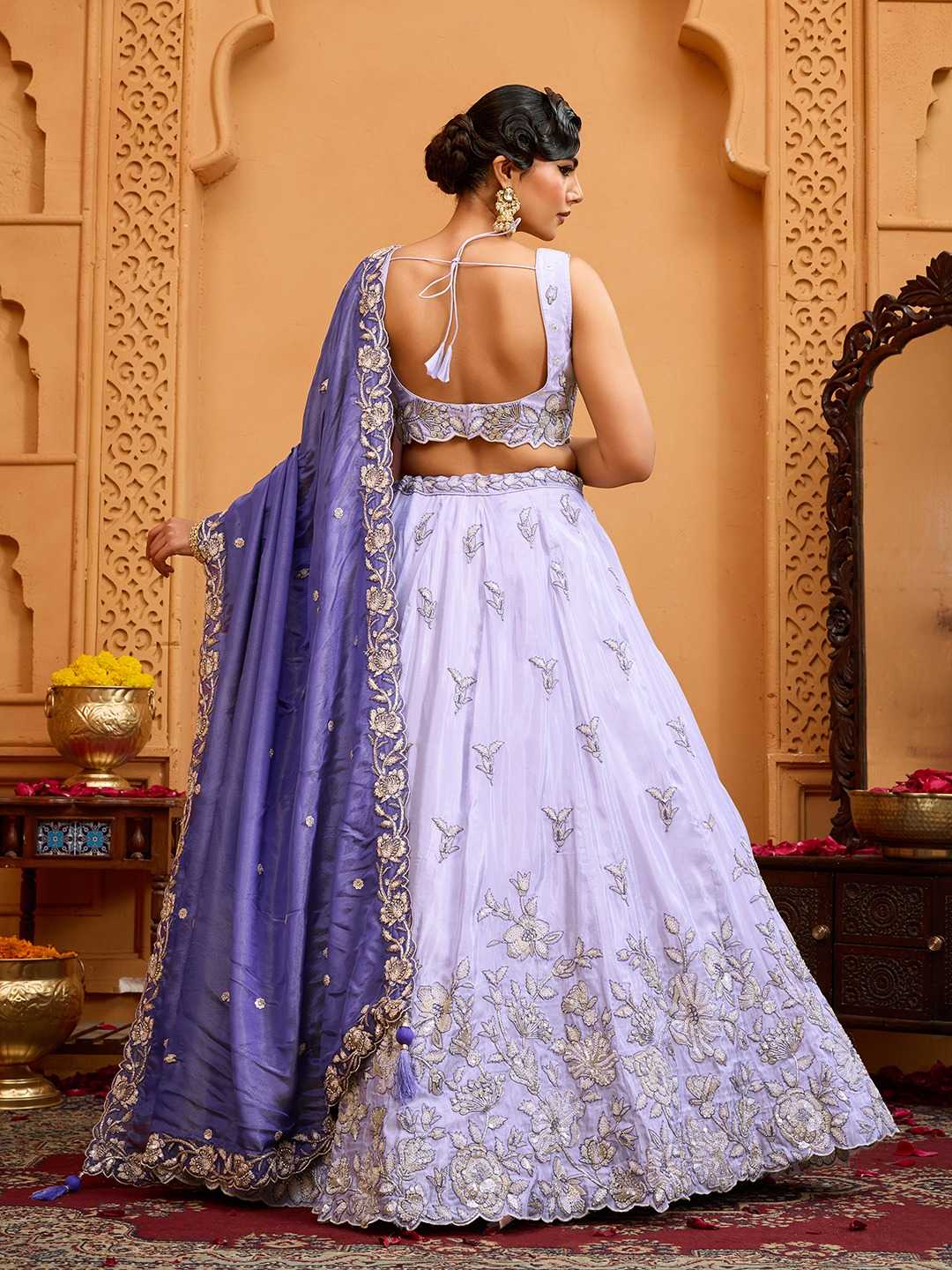 Tissue ADORN CRAFT Lavender Embroidered Organza Lehenga – Shree Ji & Sons Ethnic Grace