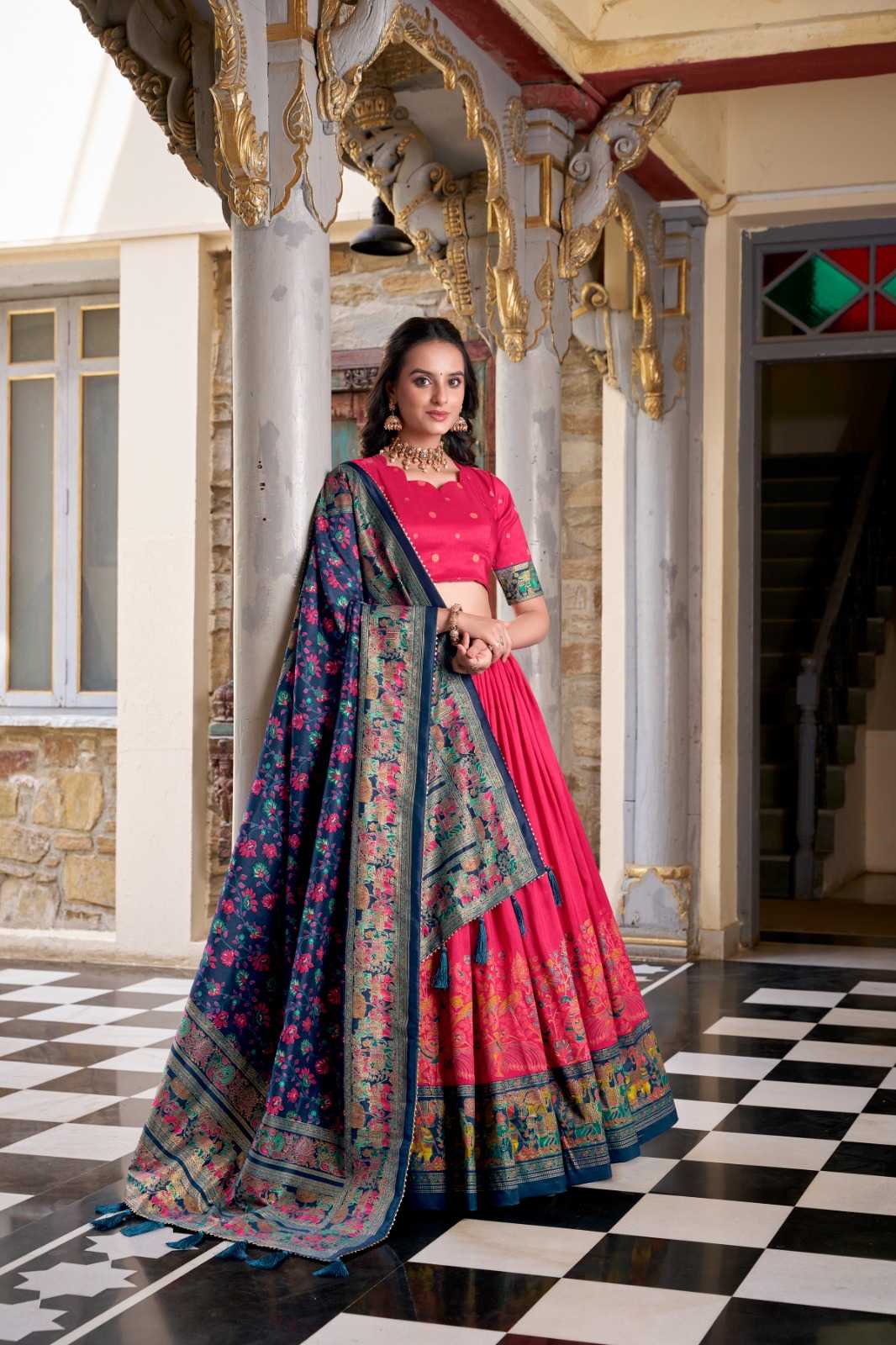 Rani Pink & Navy Blue Silk Embroidered Lehenga β Shree Ji & Sons Festive Royal Editβ