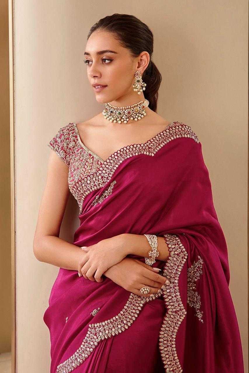 Vichitra Silk Magenta Embellished Designer Saree – Shree Ji & Sons Luxury Collection”