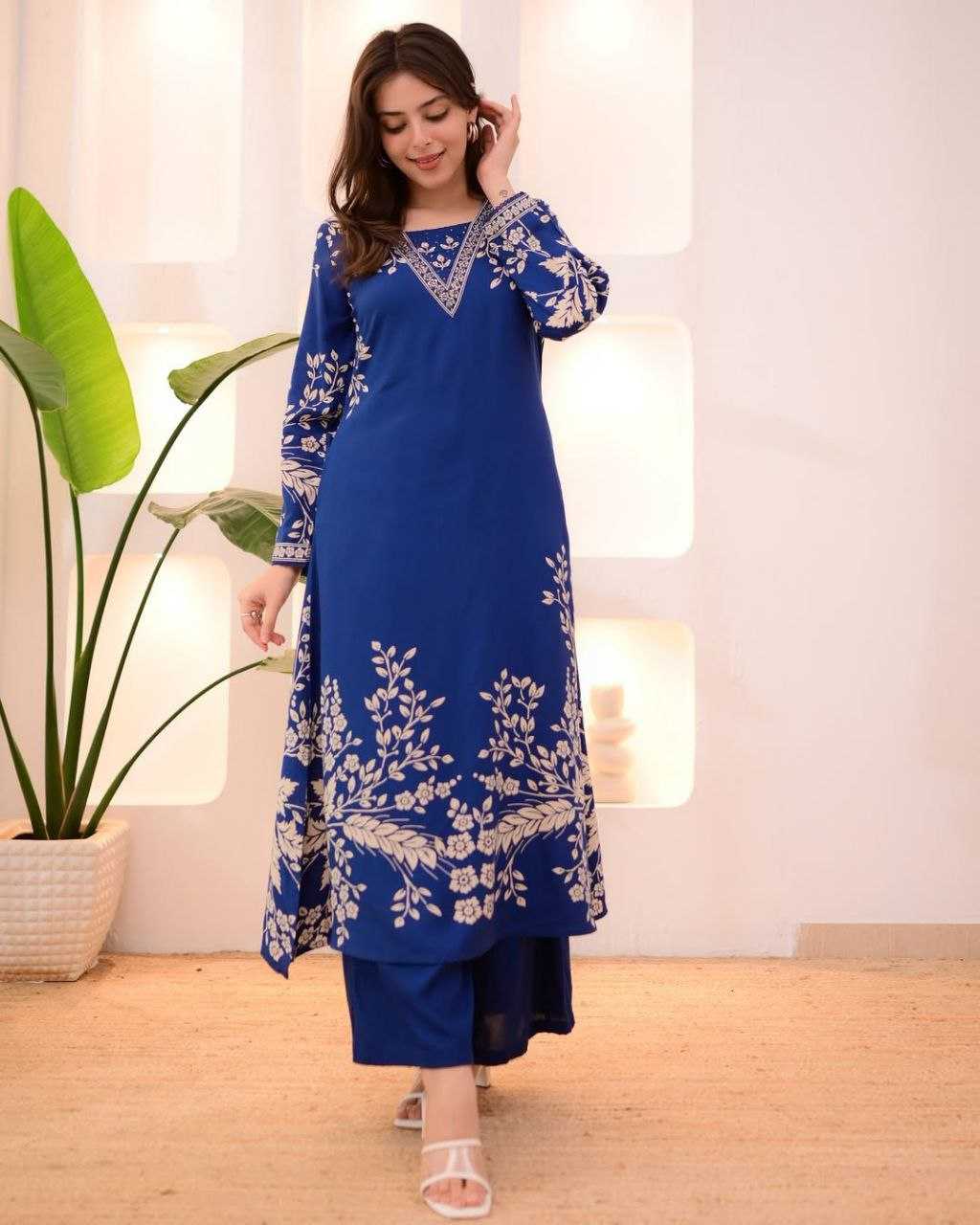 Royal Blue Embroidered Kurti Set – Shree Ji & Sons Elegant Festive Collection”