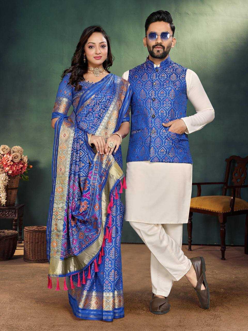 Royal Blue Silk Couple Wear Set – Shree Ji & Sons Ethnic Elegance”