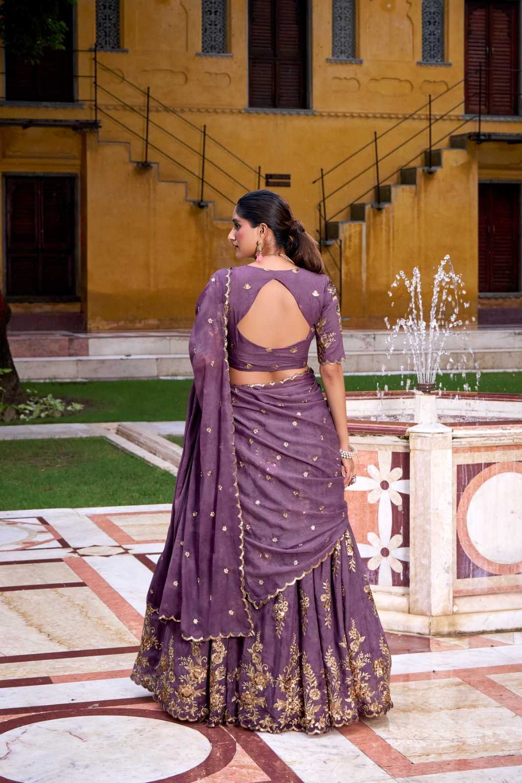Crush Silk Mauve Golden Embroidered Lehenga – Shree Ji & Sons Royal Heritage Collection”