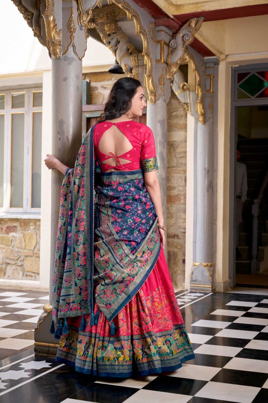 Rani Pink & Navy Blue Silk Embroidered Lehenga β Shree Ji & Sons Festive Royal Editβ