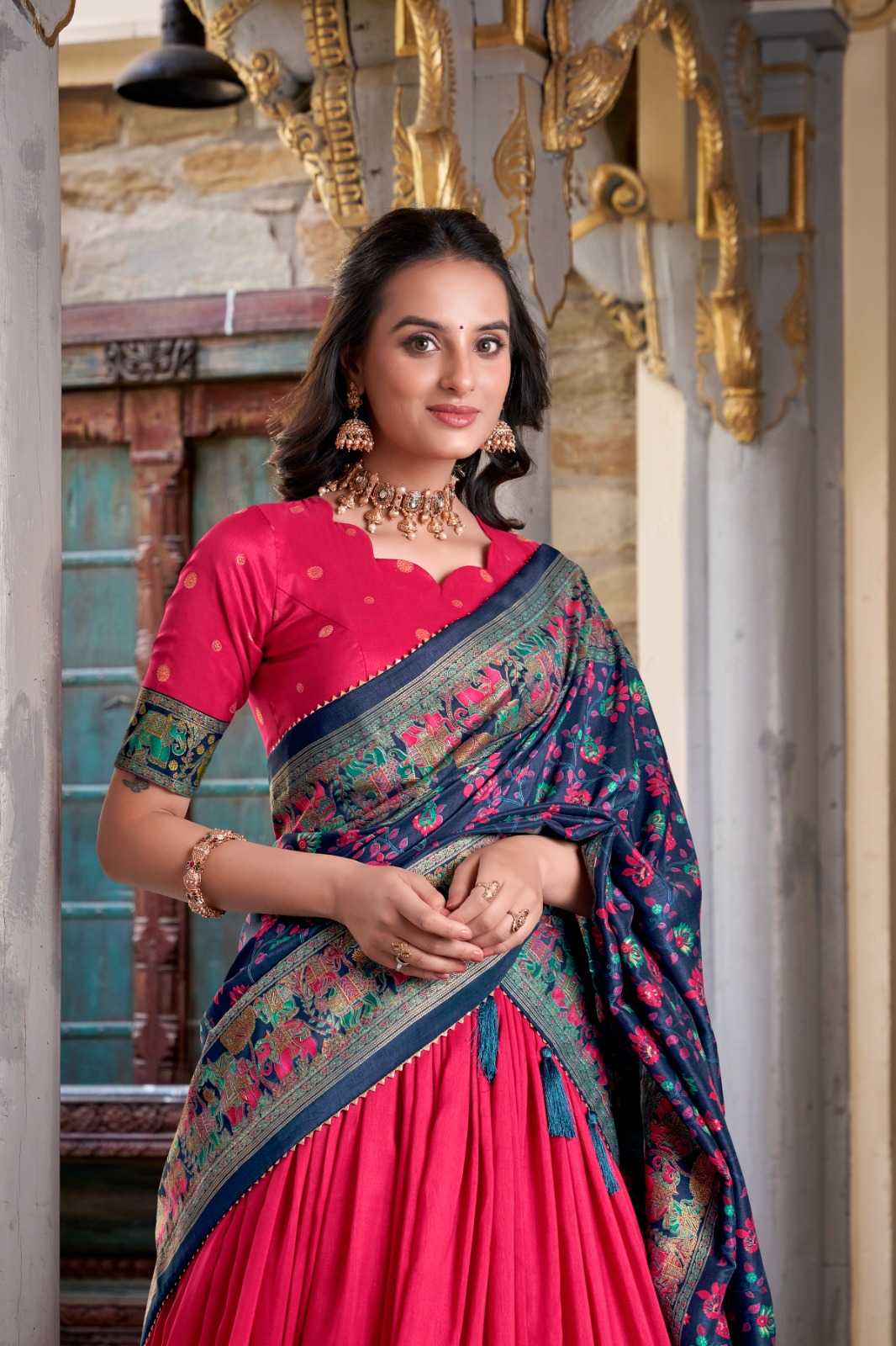 Rani Pink & Navy Blue Silk Embroidered Lehenga β Shree Ji & Sons Festive Royal Editβ