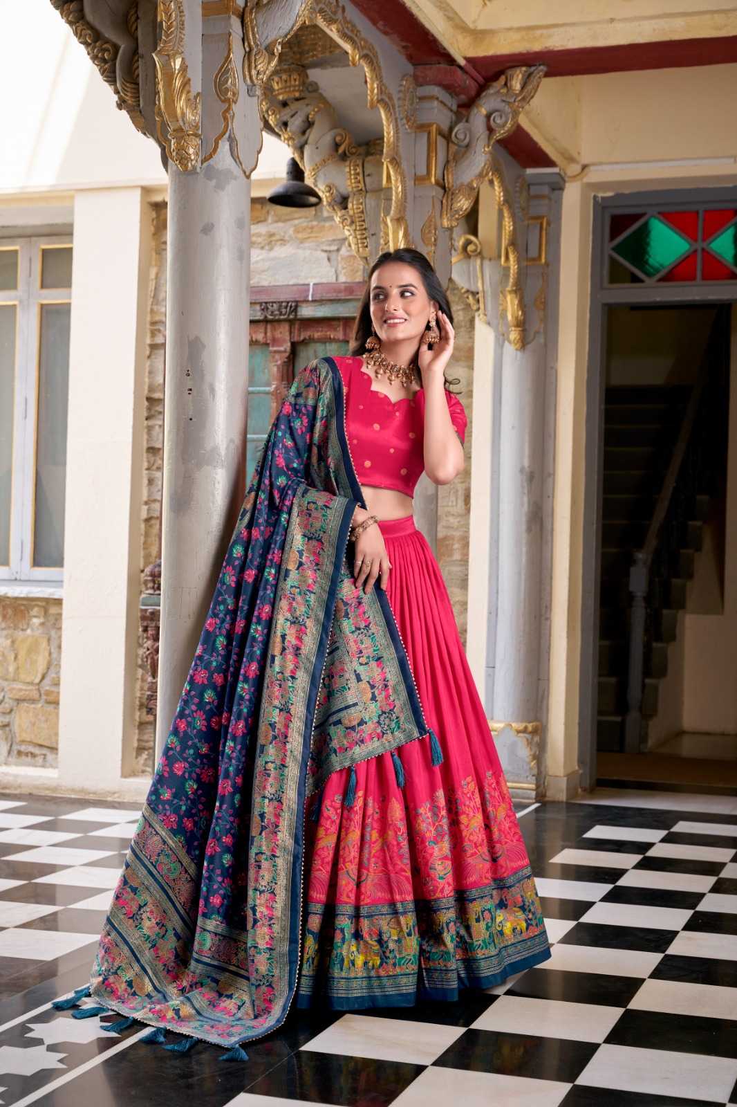 Rani Pink & Navy Blue Silk Embroidered Lehenga β Shree Ji & Sons Festive Royal Editβ