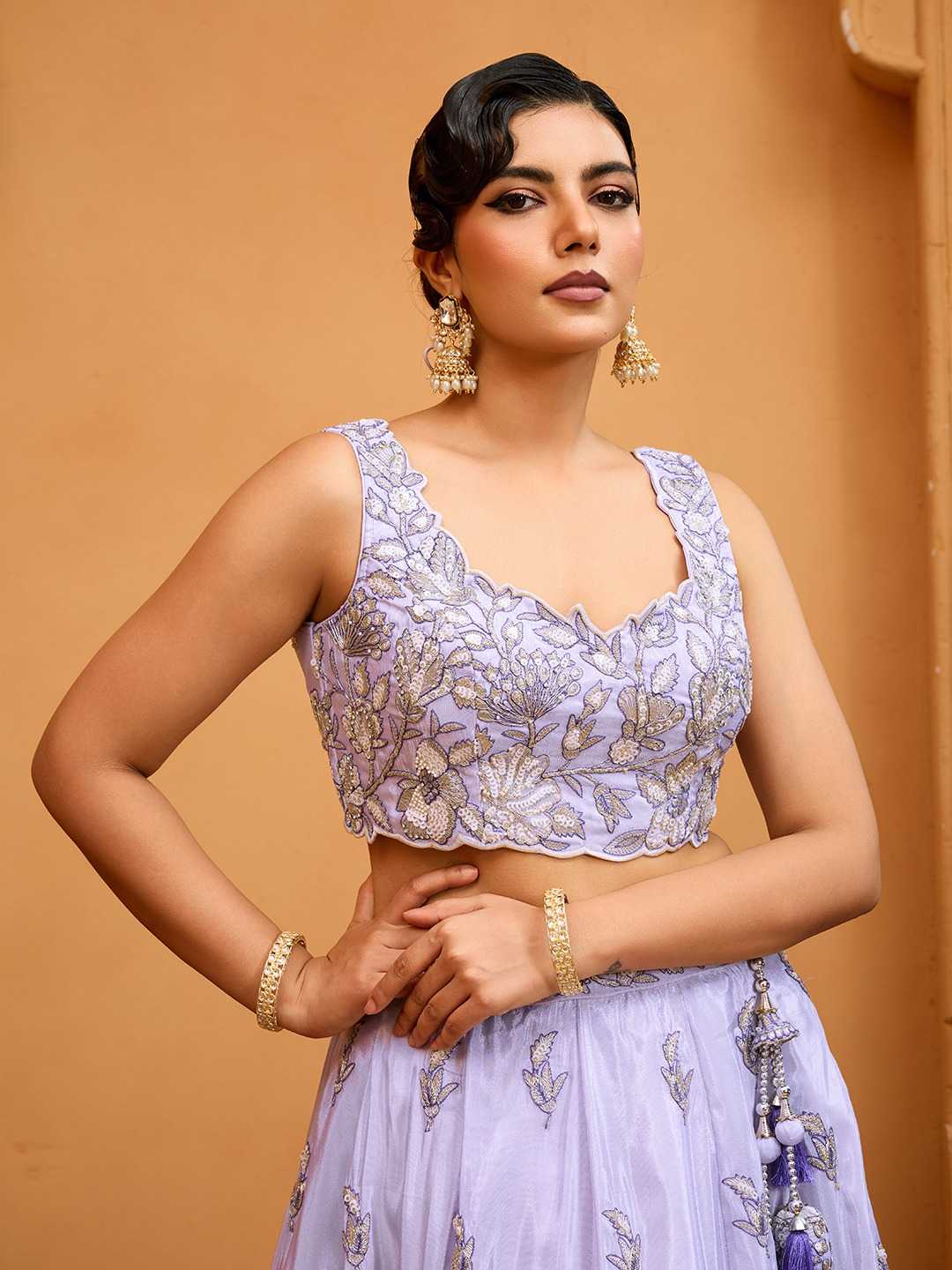 Tissue ADORN CRAFT Lavender Embroidered Organza Lehenga – Shree Ji & Sons Ethnic Grace