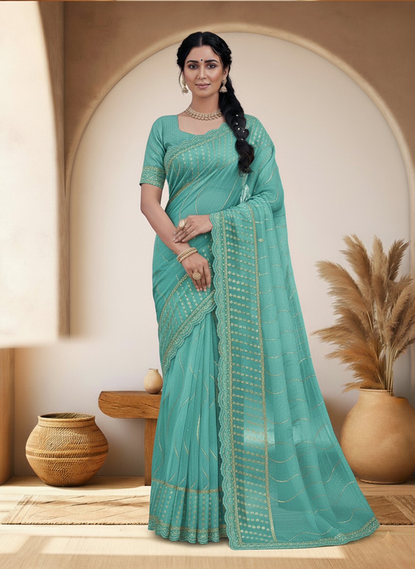 Graceful Embroidered Organza with Sequin Work Premium Saree - Collection By shree ji and sons ethnic wolrd