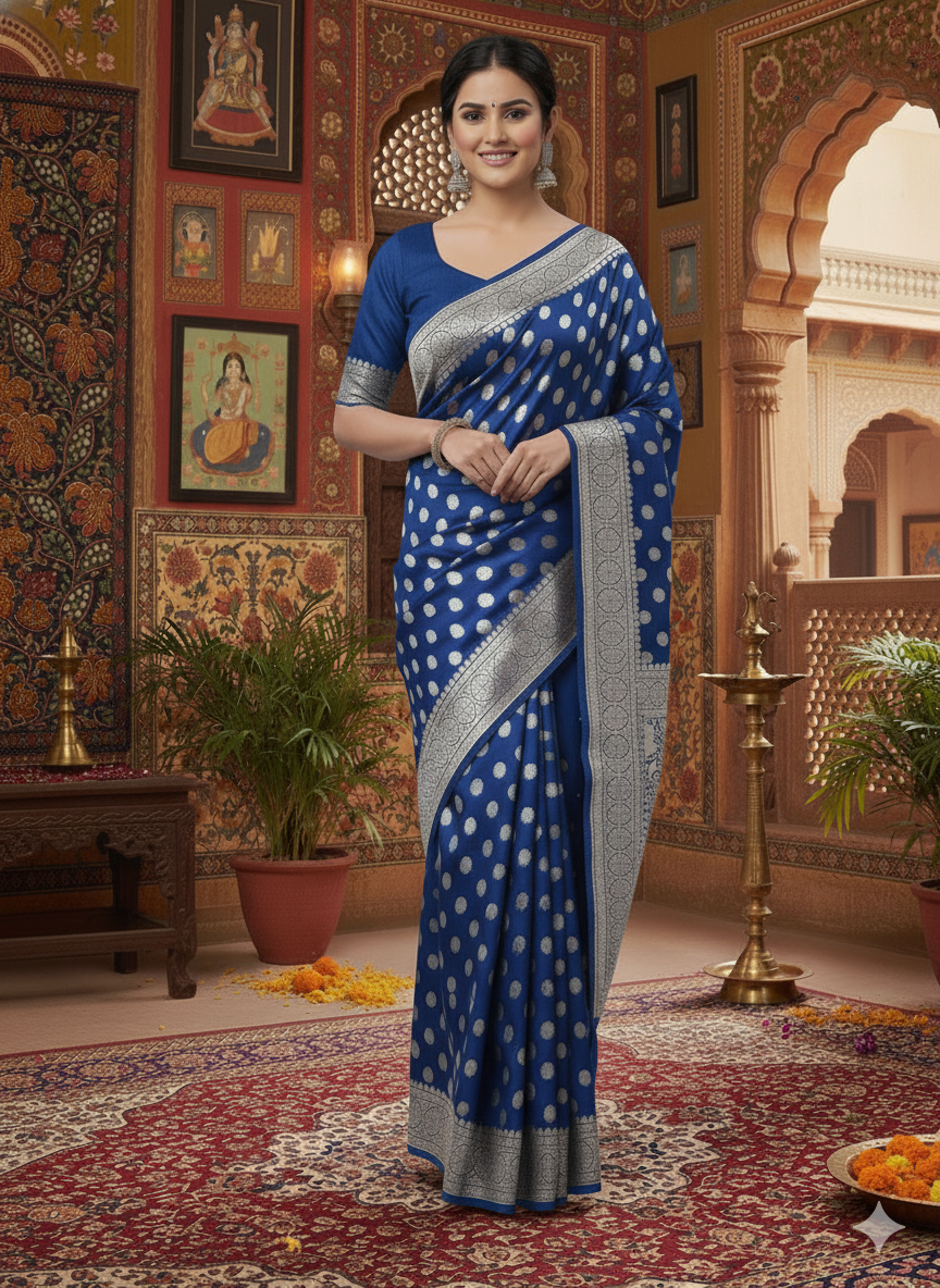 Elegant Banarasi Silk Saree with Silver Zari Work
