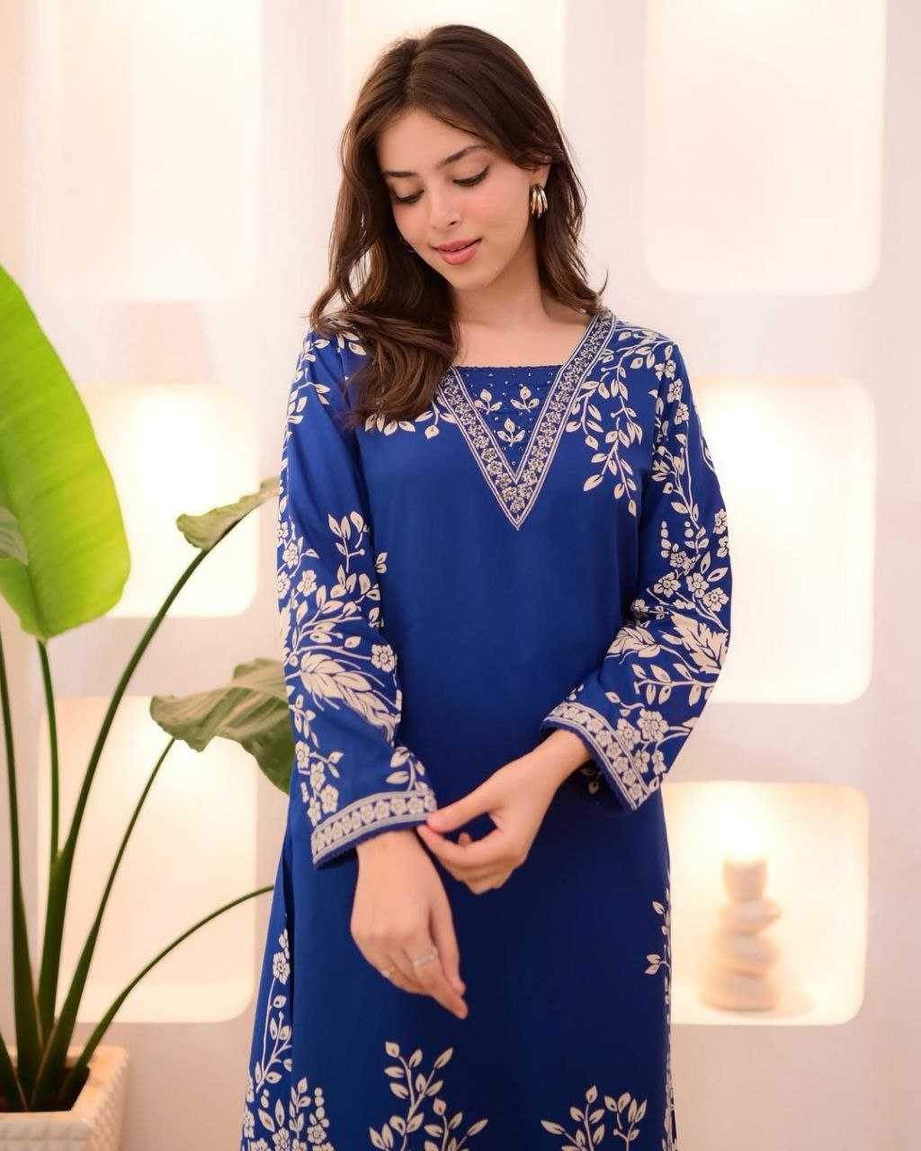 Royal Blue Embroidered Kurti Set – Shree Ji & Sons Elegant Festive Collection”