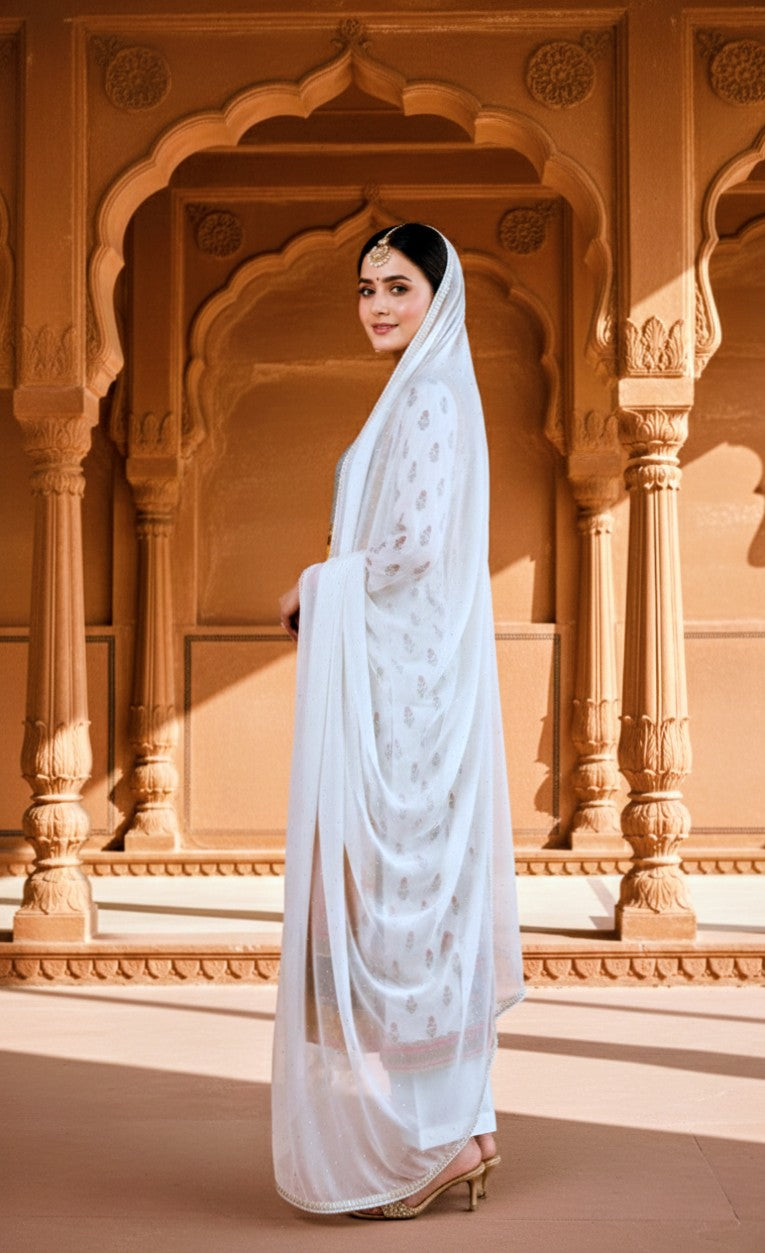 Regal Multicolor Unstitched Suit Set with White Dupatta