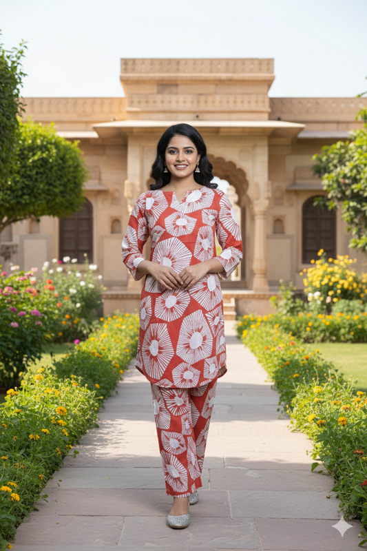 Bold Geometric Floral Kurta Set