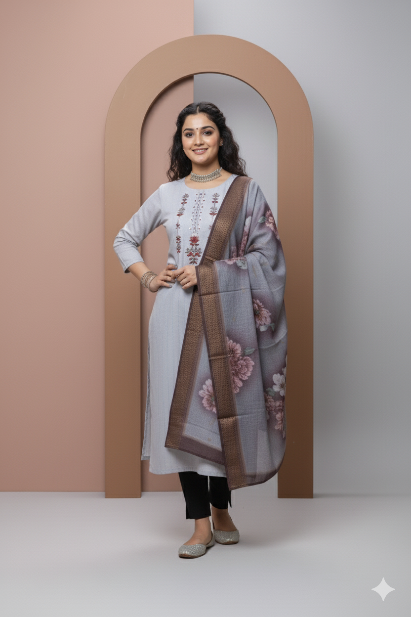 Heavy Rayon Gray Suit Set – For Women