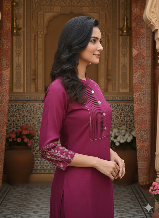 Elegance in Magenta – Embroidered Kurta Set