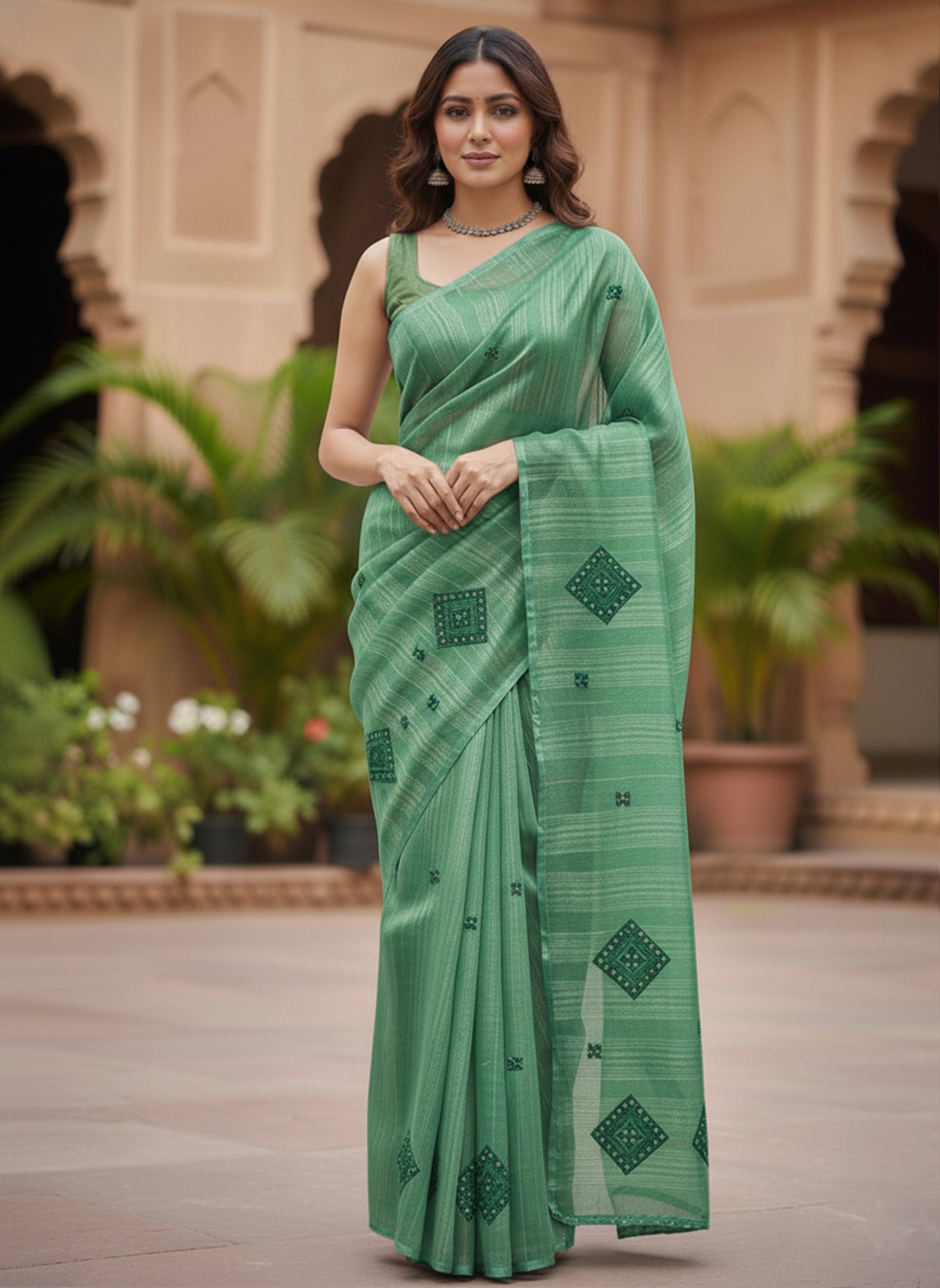 Elegant Embroidered Linen Silk Saree – Festive Edition by Shree Ji & Sons