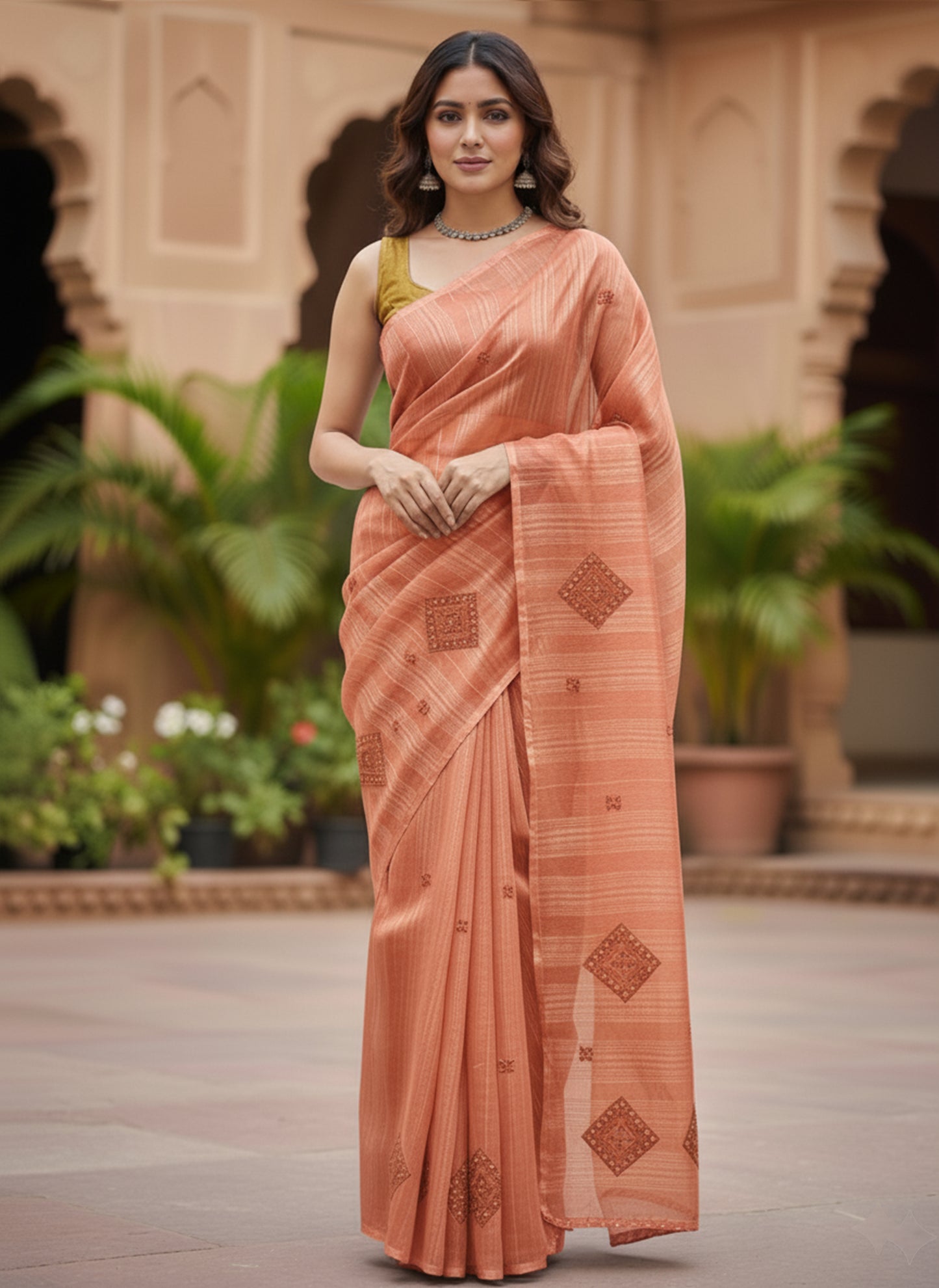 Elegant Embroidered Linen Silk Saree – Festive Edition by Shree Ji & Sons