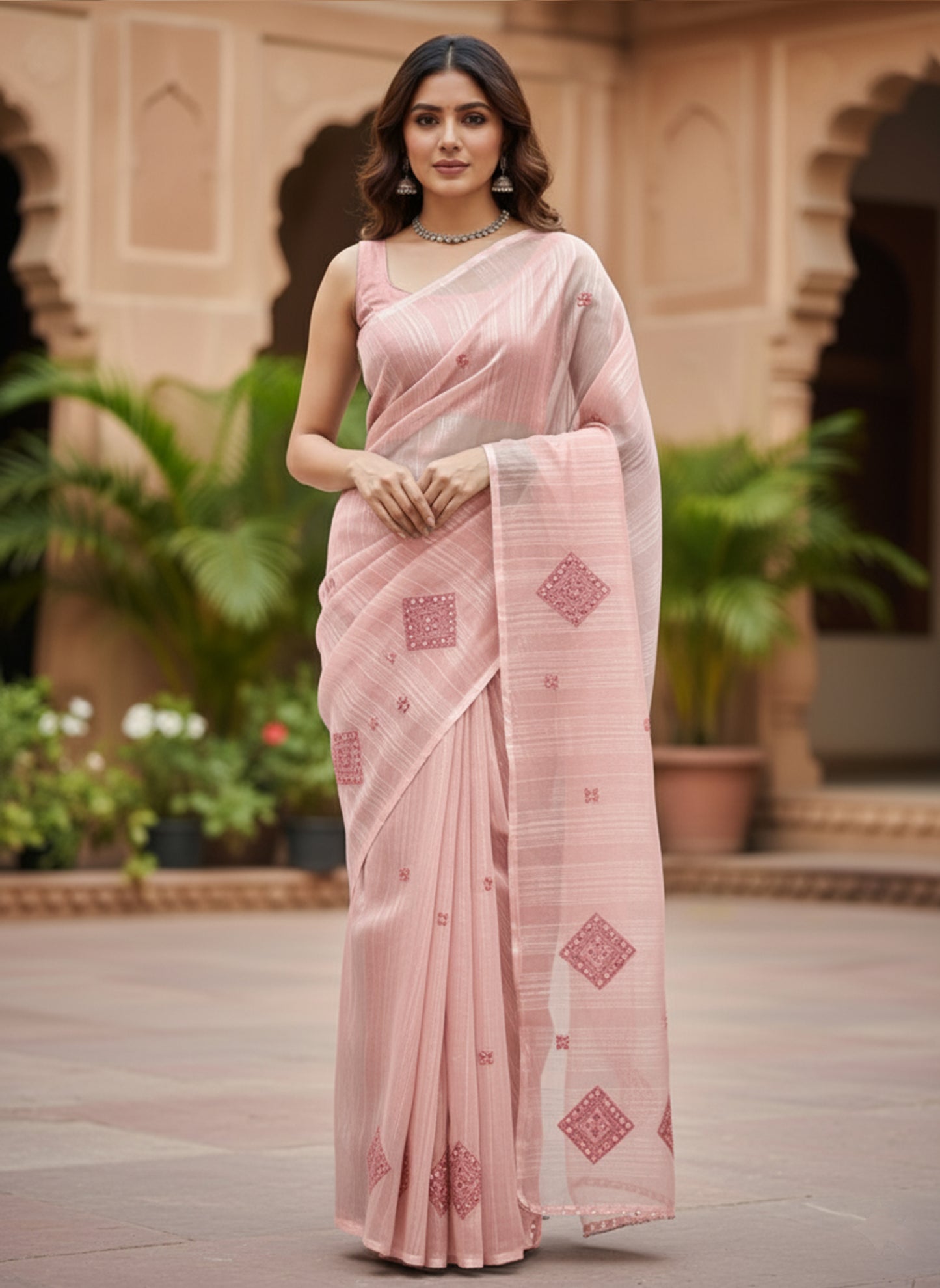 Elegant Embroidered Linen Silk Saree – Festive Edition by Shree Ji & Sons