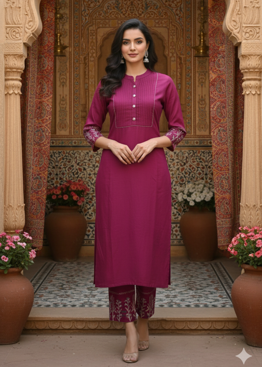 Elegance in Magenta – Embroidered Kurta Set