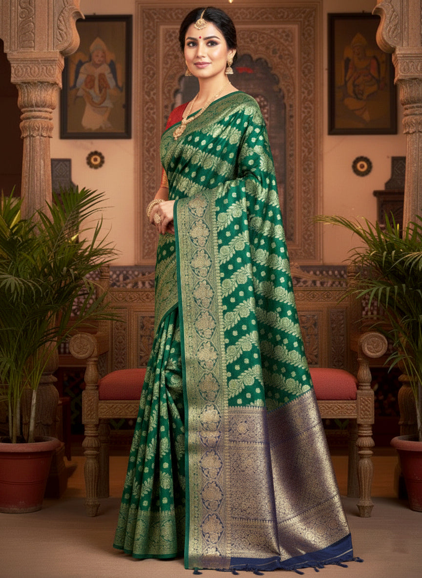 Regal Yellow and Maroon Banarasi Silk Saree with Intricate Gold Weave