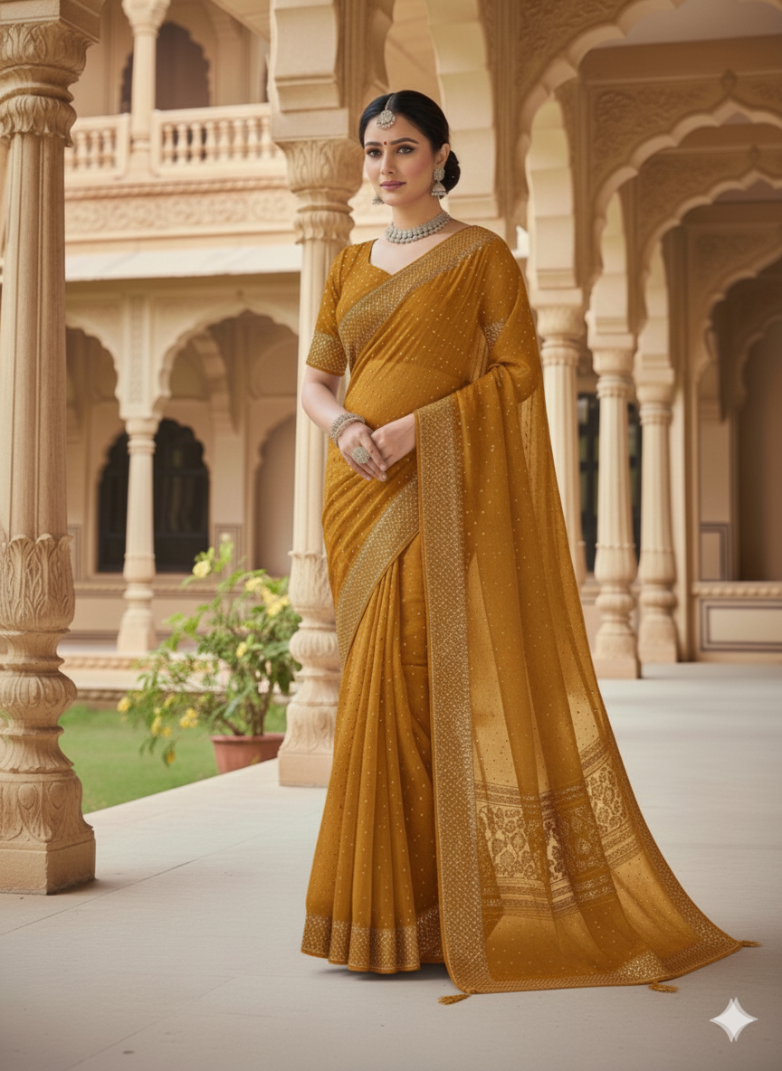 Elegant JimmyChoo Crystal Work Georgette Saree – Festive & Wedding Wear Collection by Shree Ji and Sons