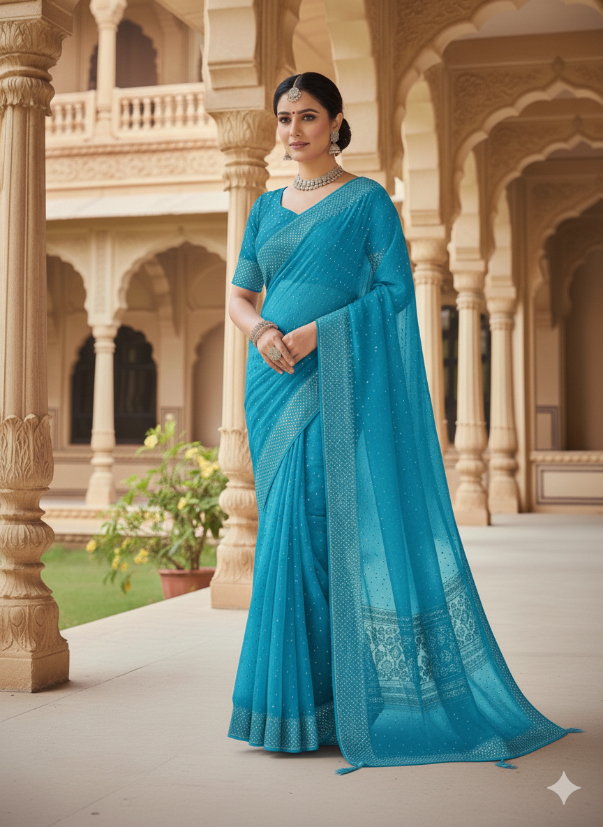 Elegant JimmyChoo Crystal Work Georgette Saree – Festive & Wedding Wear Collection by Shree Ji and Sons
