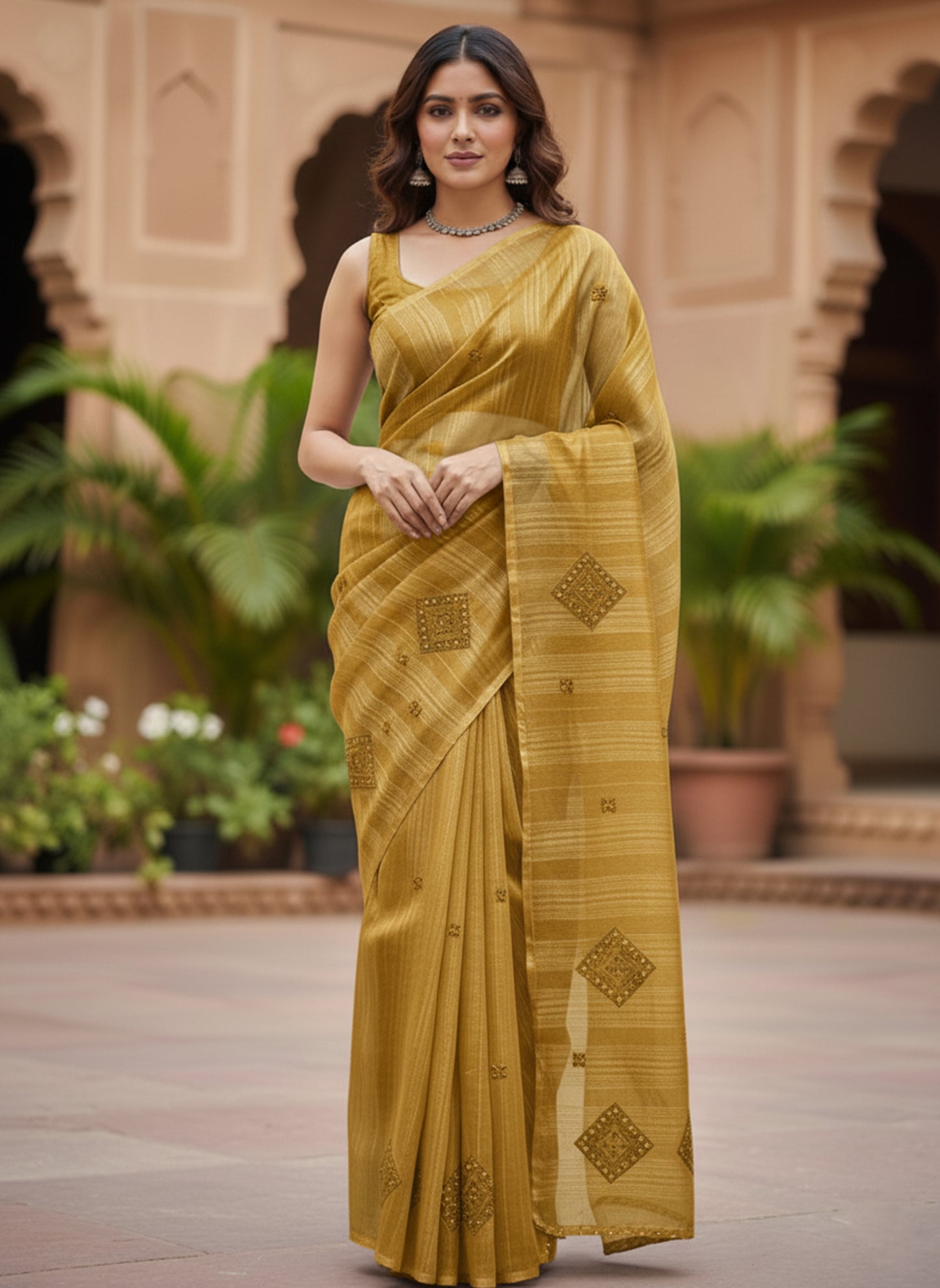 Elegant Embroidered Linen Silk Saree – Festive Edition by Shree Ji & Sons