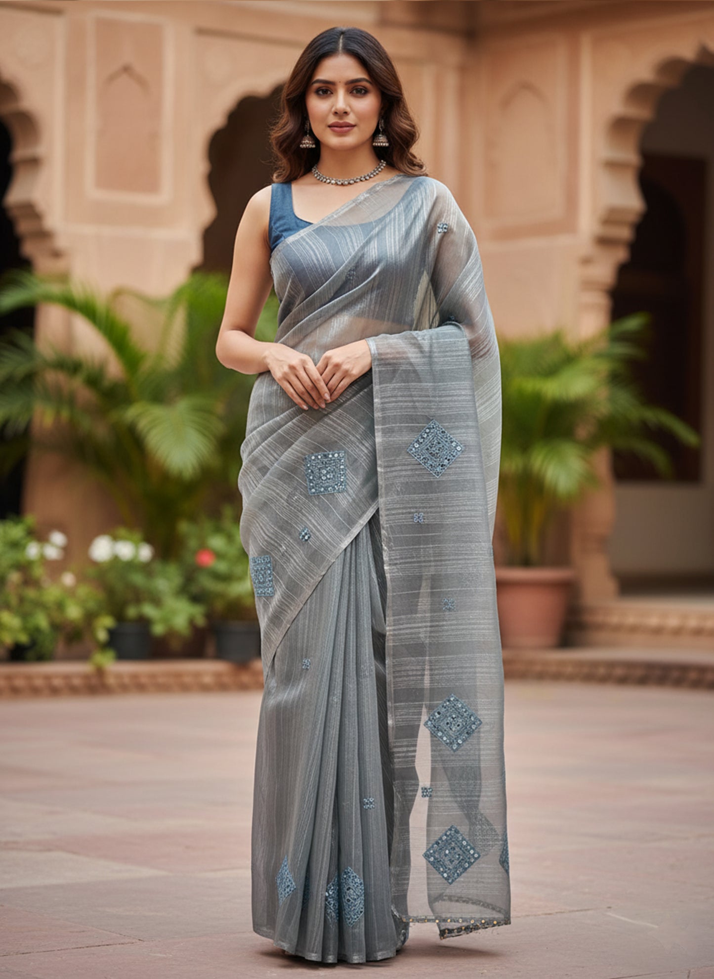 Elegant Embroidered Linen Silk Saree – Festive Edition by Shree Ji & Sons
