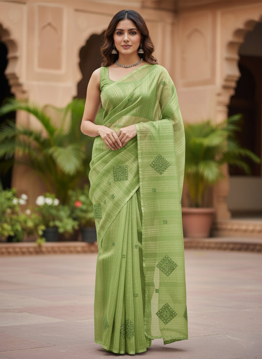Elegant Embroidered Linen Silk Saree – Festive Edition by Shree Ji & Sons