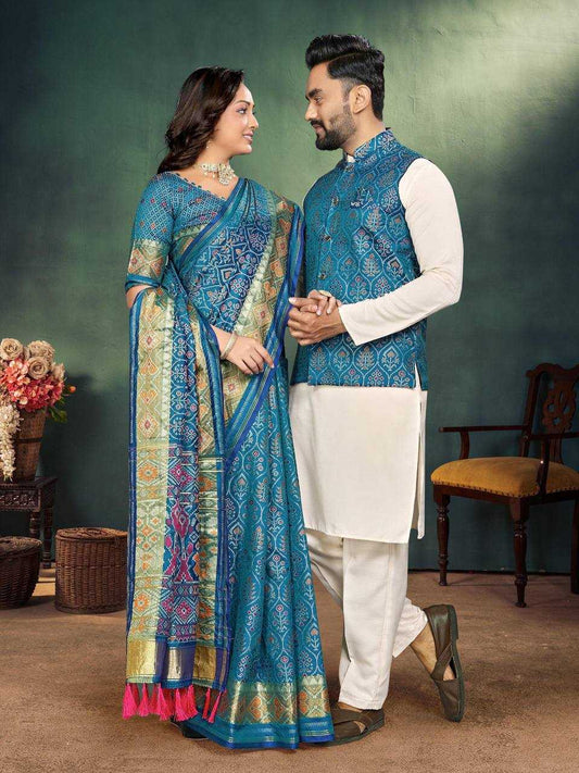 Royal Blue Silk Couple Wear Set – Shree Ji & Sons Ethnic Elegance”