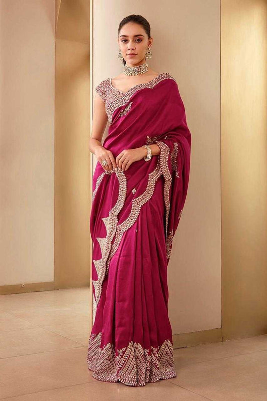 Vichitra Silk Magenta Embellished Designer Saree – Shree Ji & Sons Luxury Collection”