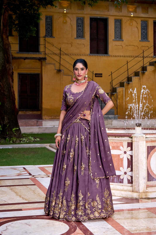 Crush Silk Mauve Golden Embroidered Lehenga – Shree Ji & Sons Royal Heritage Collection”