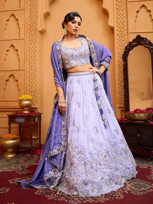Tissue  ADORN CRAFT Lavender Embroidered Organza Lehenga – Shree Ji & Sons Ethnic Grace