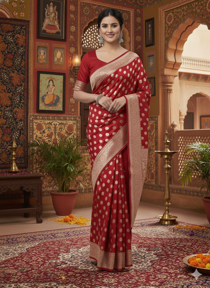 Elegant  Banarasi Silk Saree with Silver Zari Work