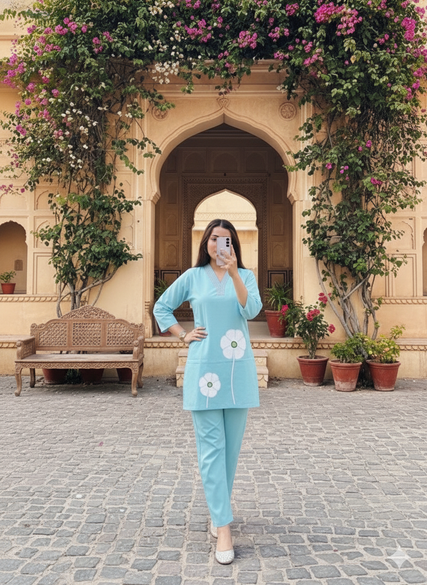 Elegant Pink Floral Printed Kurta Set