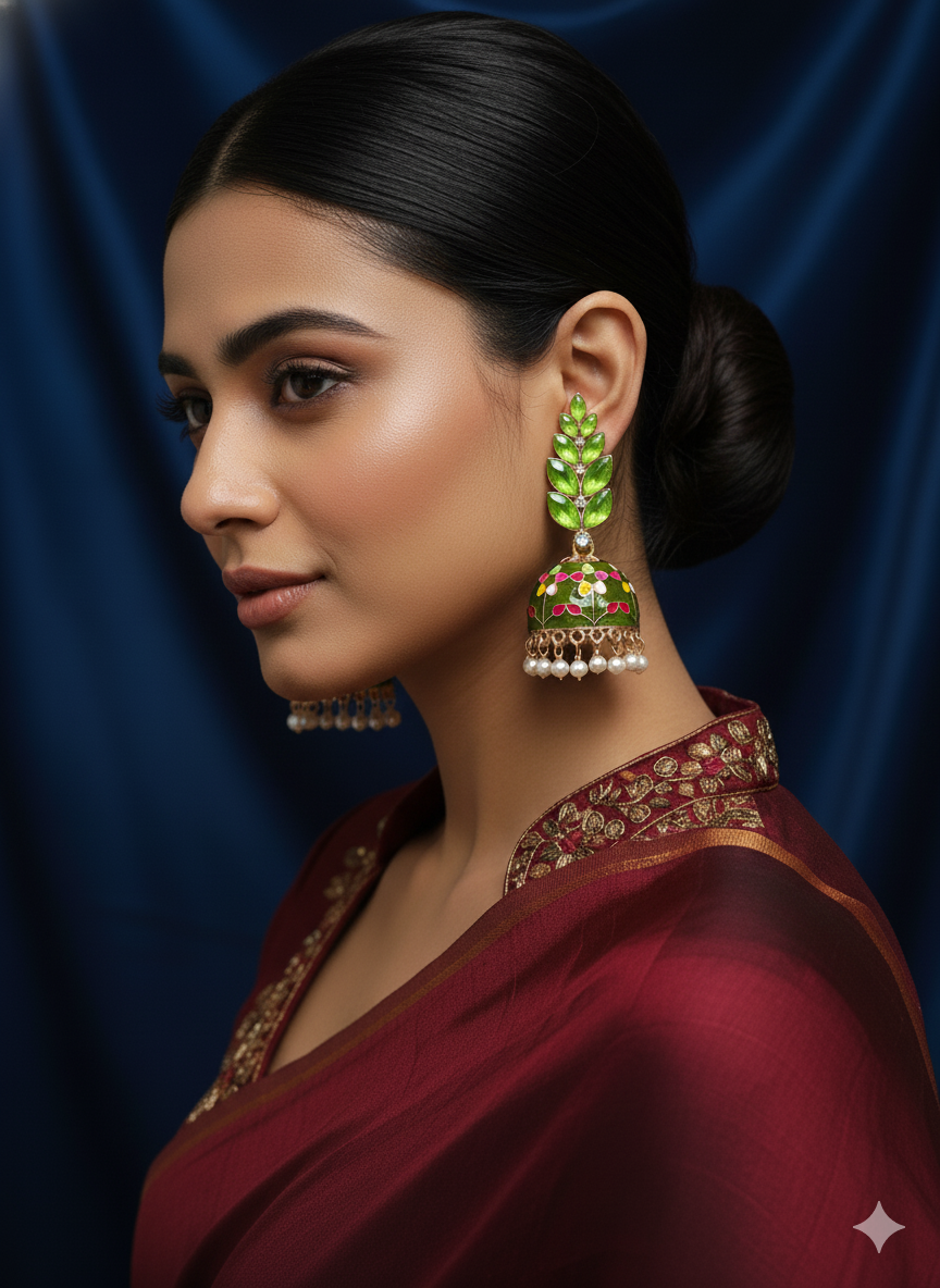 Royal Pink Meenakari Jhumka Earrings with Pearl Drops