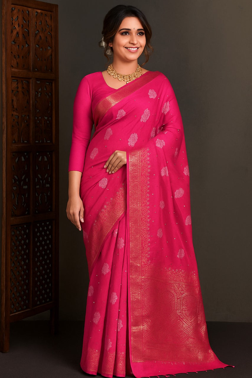 Elegant  Banarasi Silk Saree with Silver Zari Work