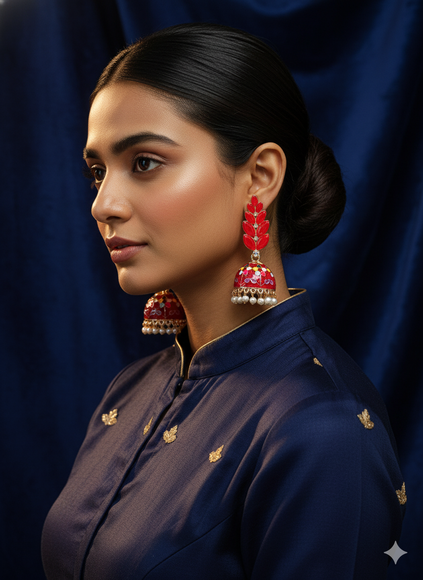 Royal Pink Meenakari Jhumka Earrings with Pearl Drops