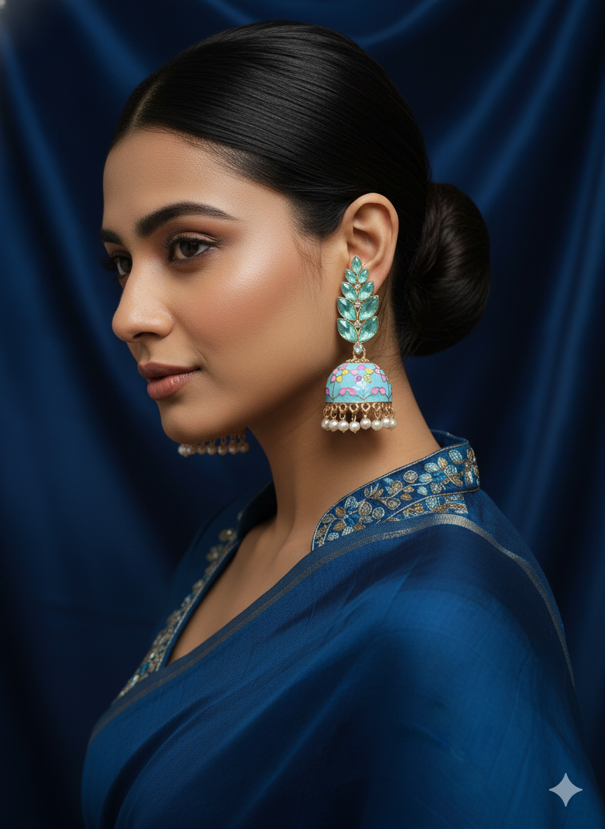 Royal Pink Meenakari Jhumka Earrings with Pearl Drops