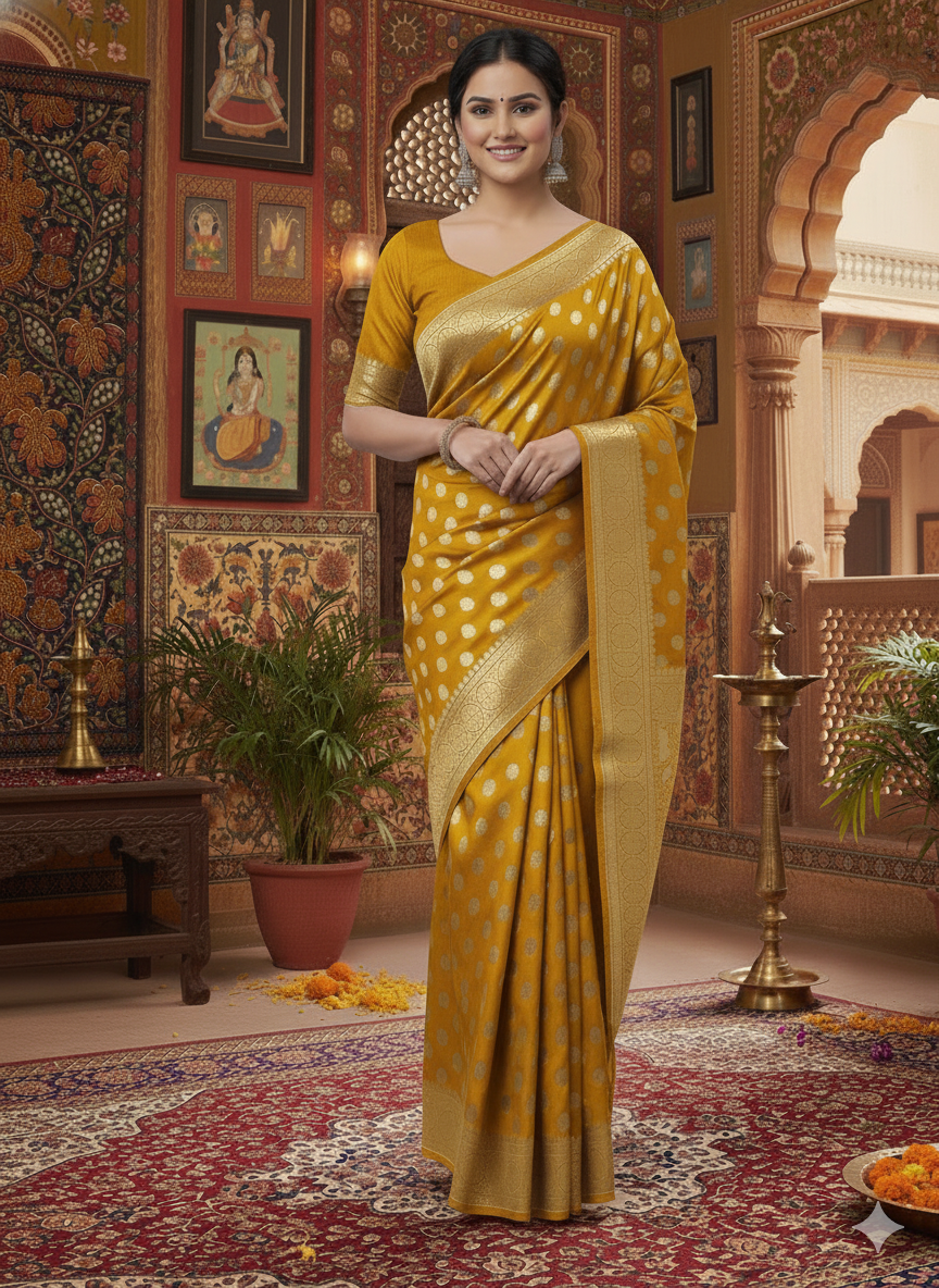 Elegant  Banarasi Silk Saree with Silver Zari Work