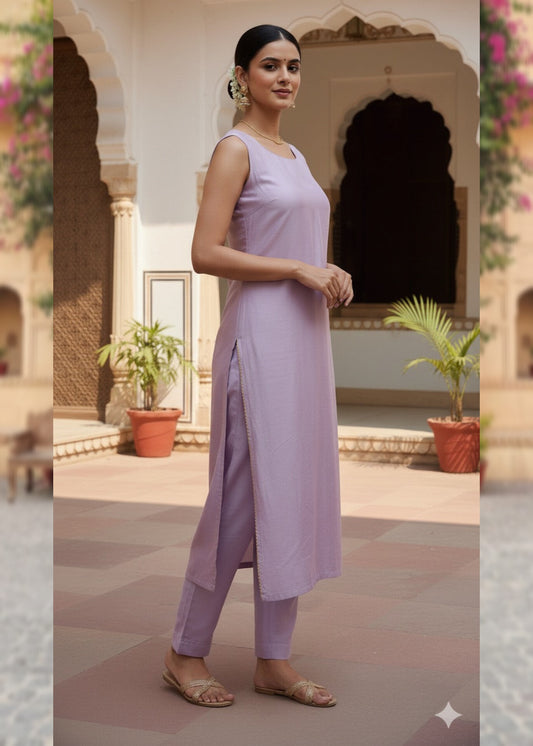 Lavender Silk Kurta Set