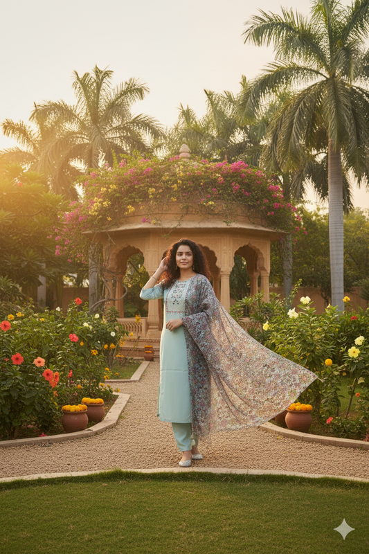 Lavender Hand-Embroidered Chanderi Suit  Set